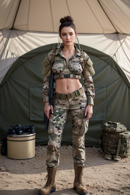 Multicam Thong, Standing Desert Tent, Rifle Shemale AI Porn