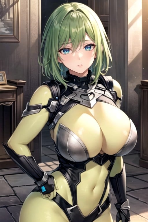 Broken Armor, Busty, Green SkinPorno IA transsexuelle