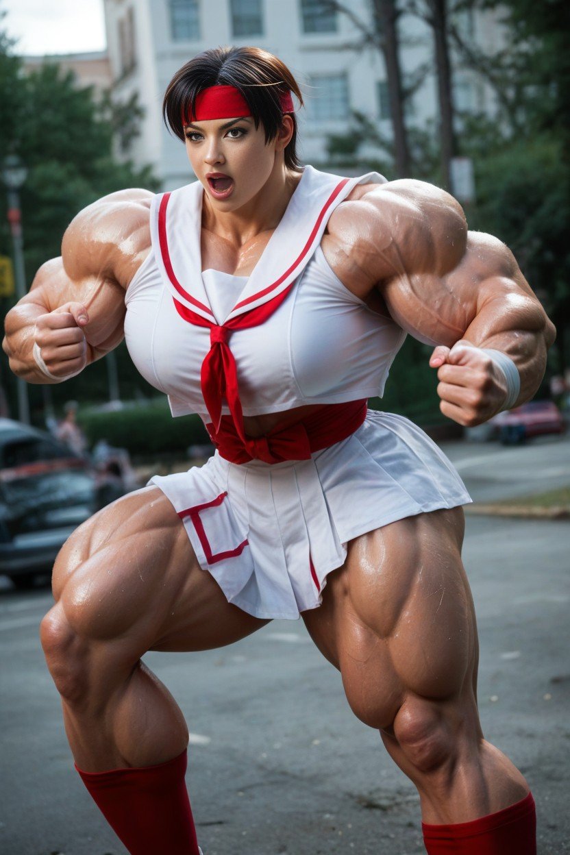 Gigantic Pecs, Red Headband, Massive Biceps Travesti IA Pornô