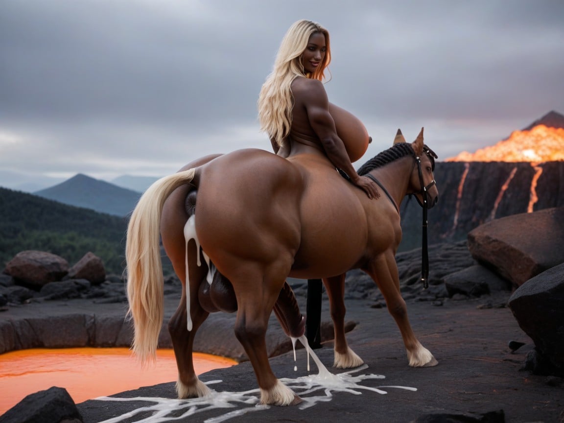 Large, Long Hair, Volcano Lava쉬메일 AI 포르노