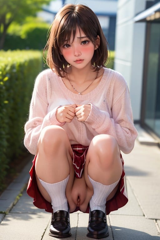 Brown Oxford Shoes, Pleated Skirt, School EntranceHentai IA