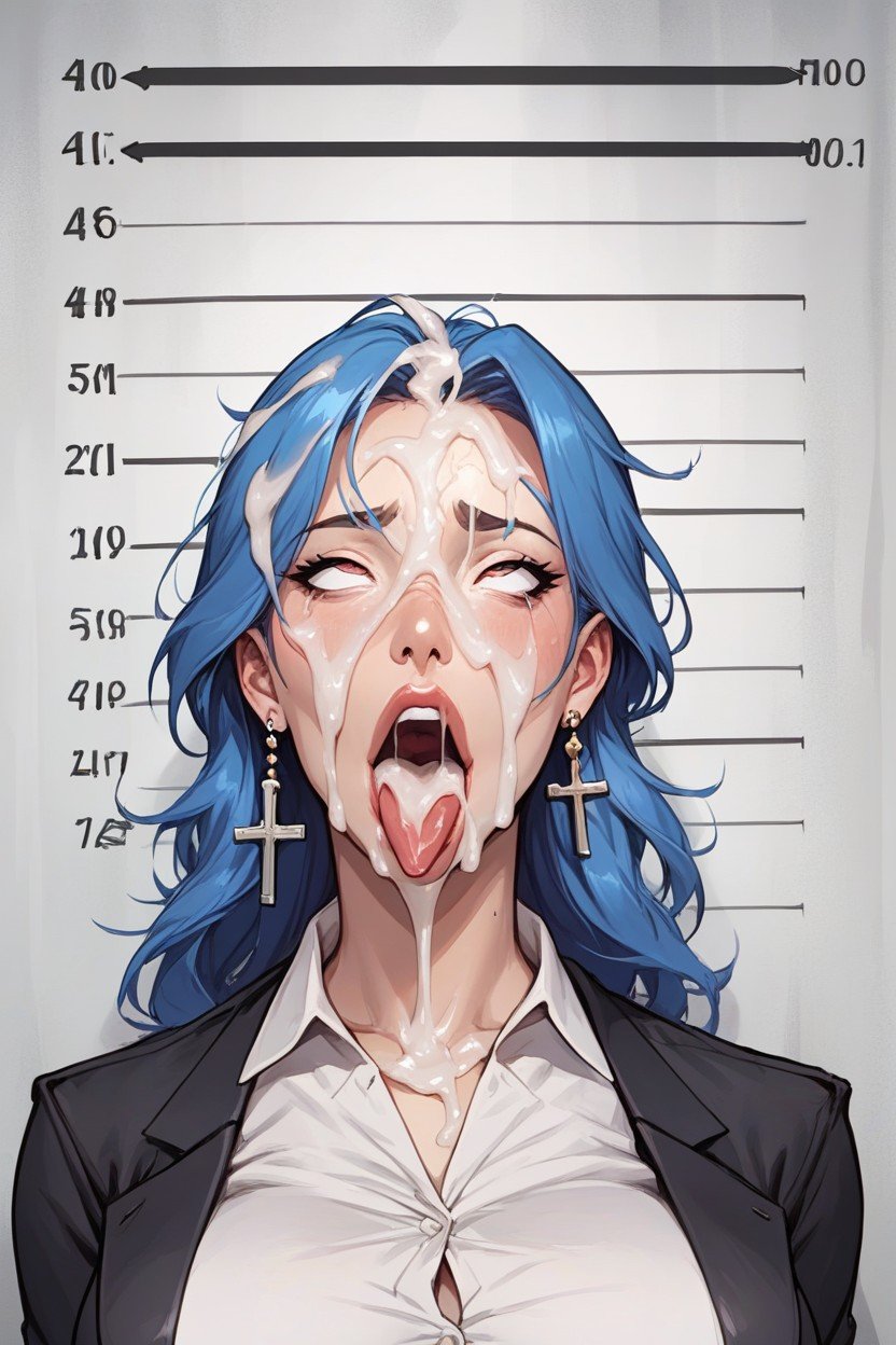 Blue Hair, Ahegao, Excessive Cum Furry AI Porn