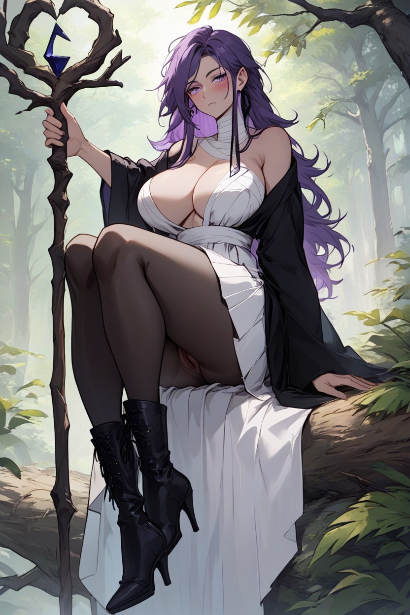 Leaning On Tree, White Skirt, European Village Hentai AI Porn