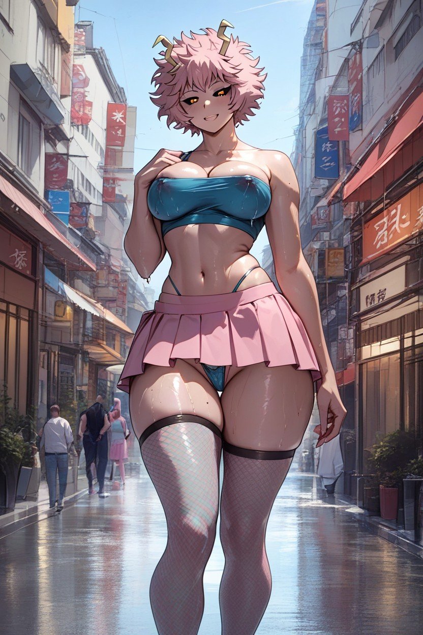 Japan City, Pink Skirt, Thigh-high Thong Hentai IA pornografia