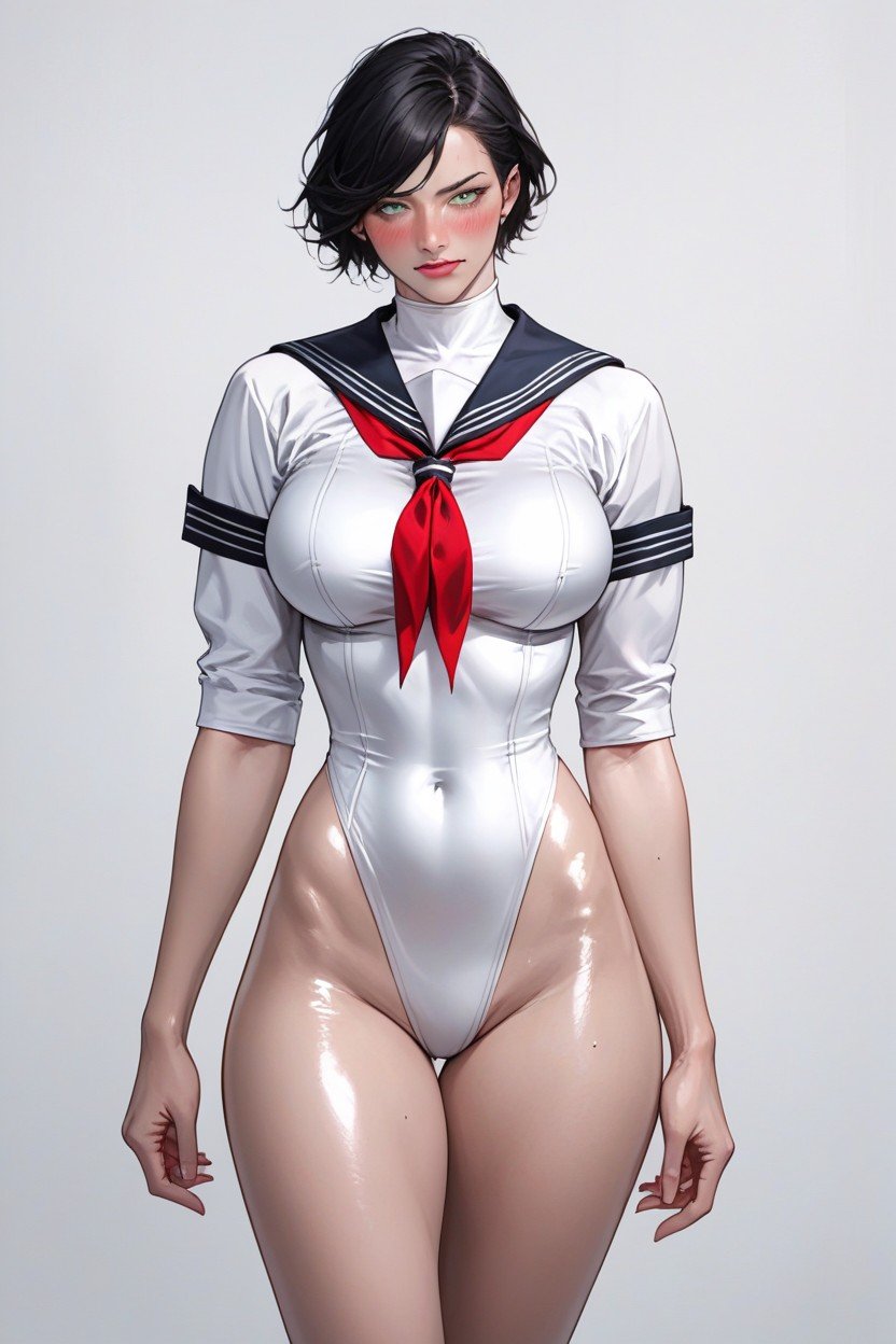 Rounded Breast, Oiled Skin, Sailor Uniform Shemale AI Porn