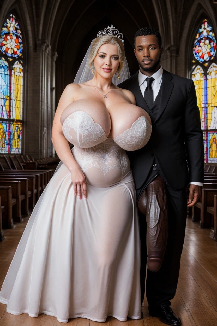 In Front Of Altar, Wedding Ceremony, Gigantic Black Cock Bulge Shemale AI Porn