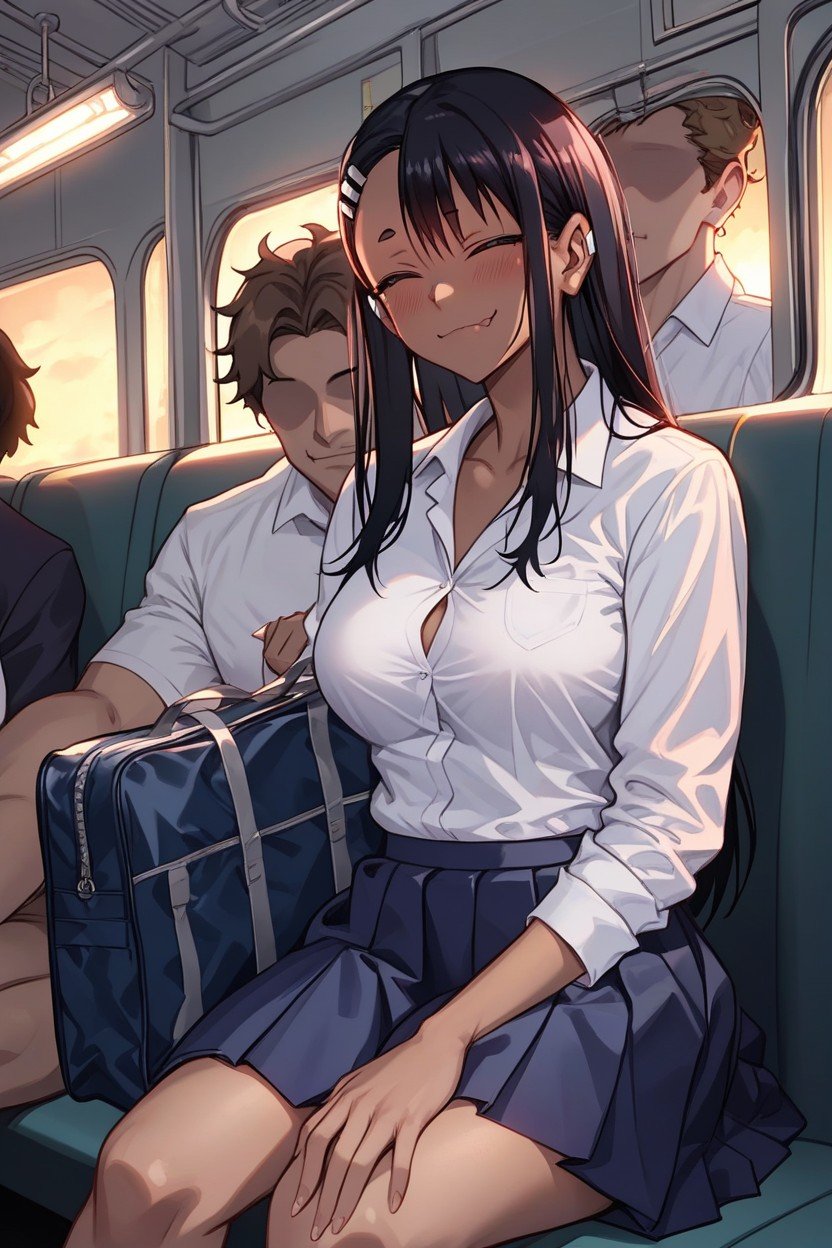 Sitting On The Train Seat, Leaning On The Seat, Seifuku Hentai IA pornografia