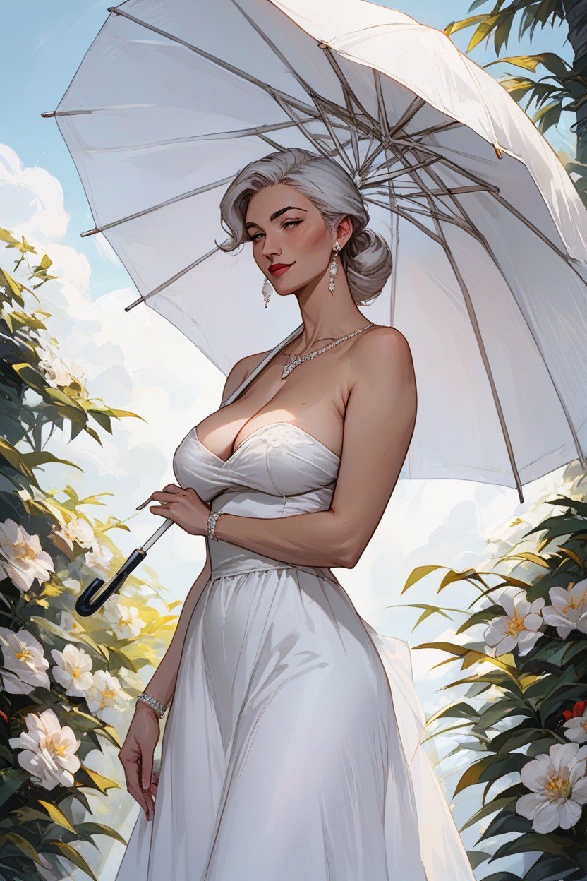 White Dress, Topless, Mary Poppins Travesti IA Pornô