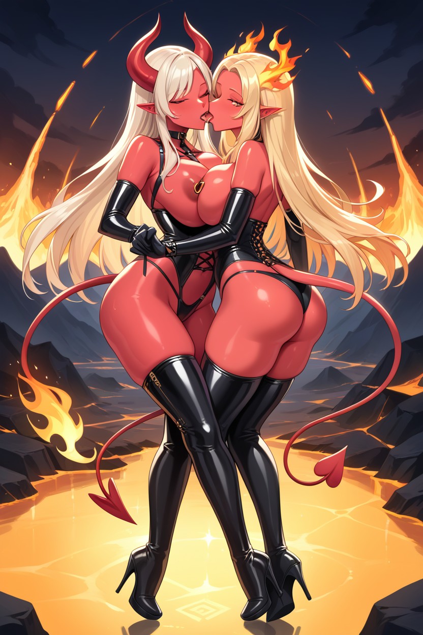 Hyper Large Nipples, Red Skin, Lava Floor AI Porn