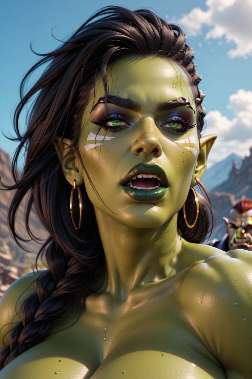 2 Personas, Green Skin Green Eye Female Orc Kyadah Moaning With Pleasure And Garrosh Hellscream From World Of Warcraft, Extremadamente Pesado En La Parte InferiorPorno shemale IA