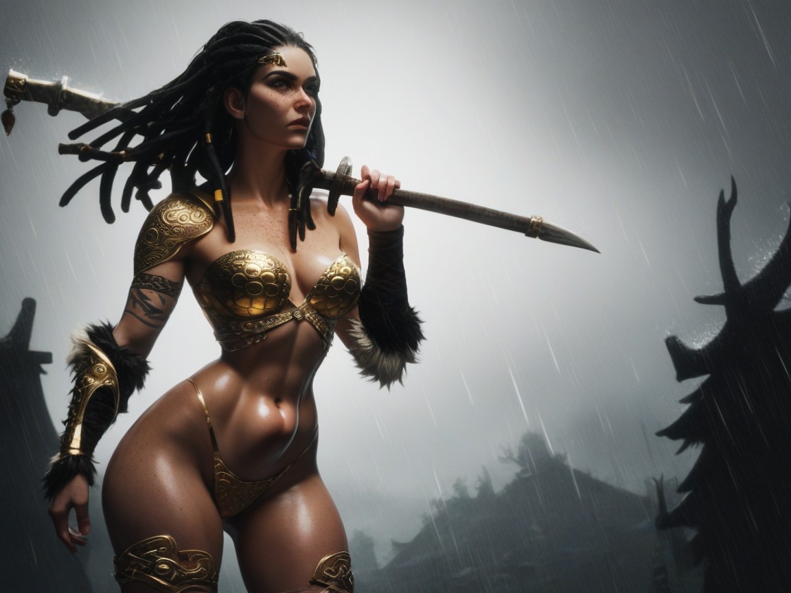 Viking Background, Pigtails, Rounded Torso AI Porn