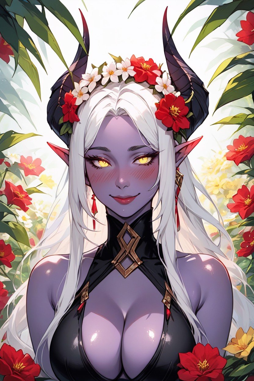 Purple Skin, Beautiful Face, FlowersAI黃漫