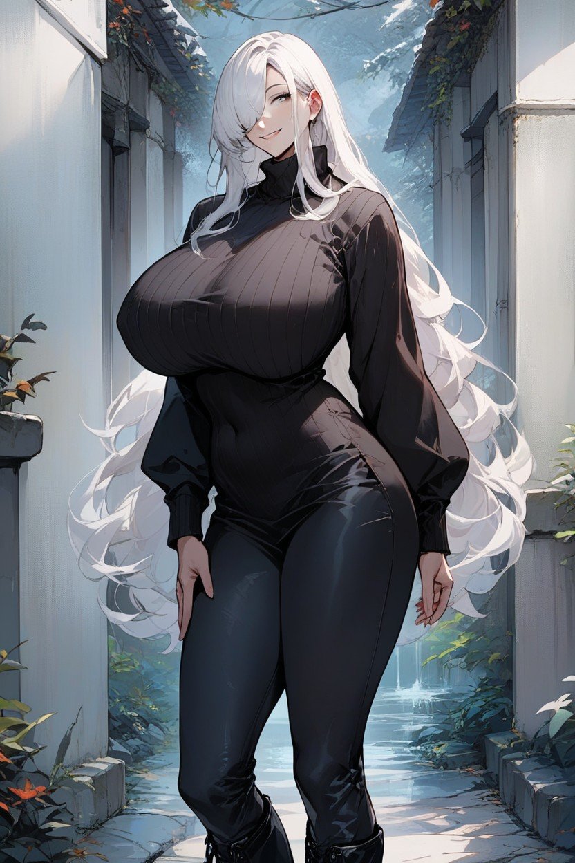 Thick Body Type, Grey Eyes, Massive BreastsPorno IA Hentai