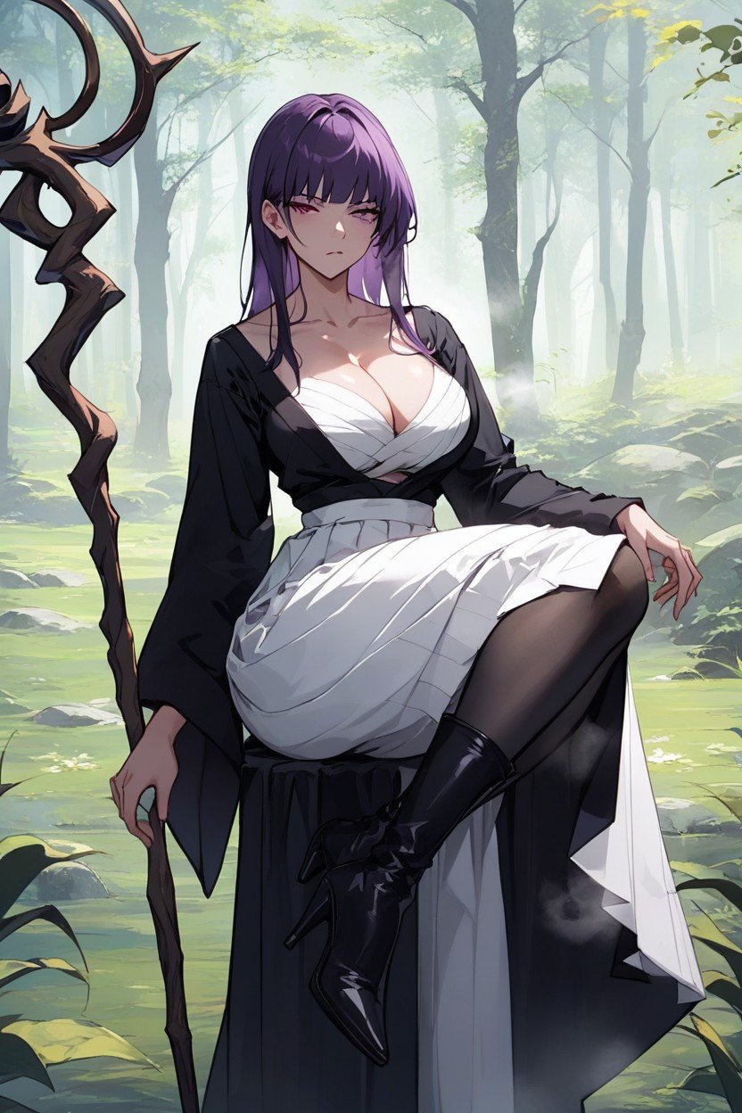 Put On Black Robe, Purple Hair, Black High Heel Boots Hentai IA pornografia