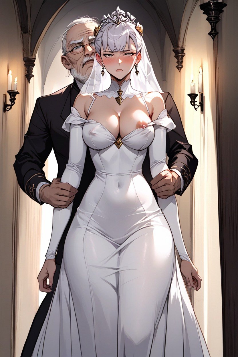 Vista Frontal, White Medieval Wedding Dress, CrosseyedHentai IA