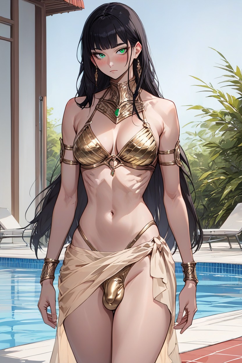 Gold Bikini, Black Hair, Small Hentai AI Porn