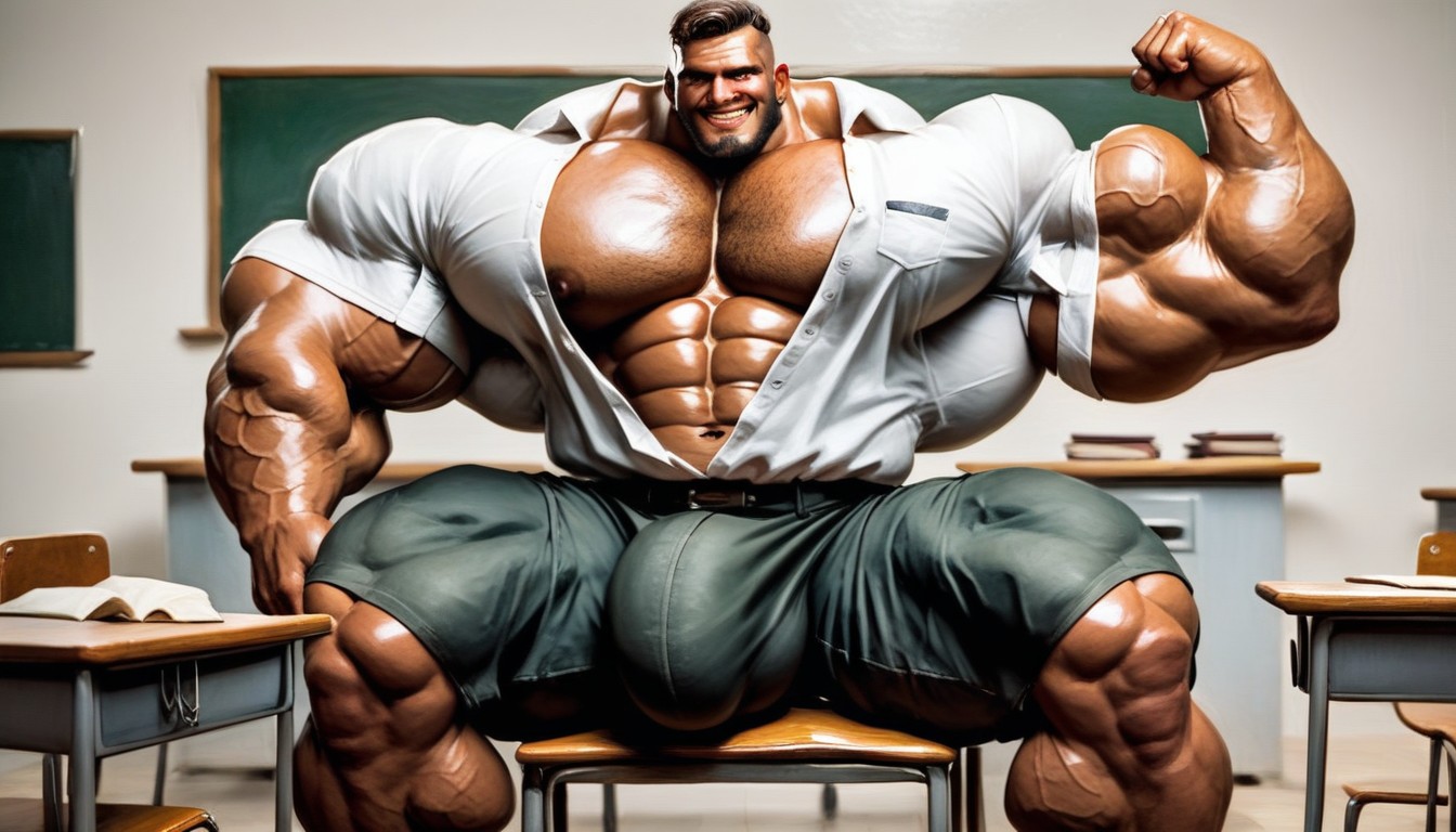 Muscular Arms, Classroom, White Shirt AI Gay Porn