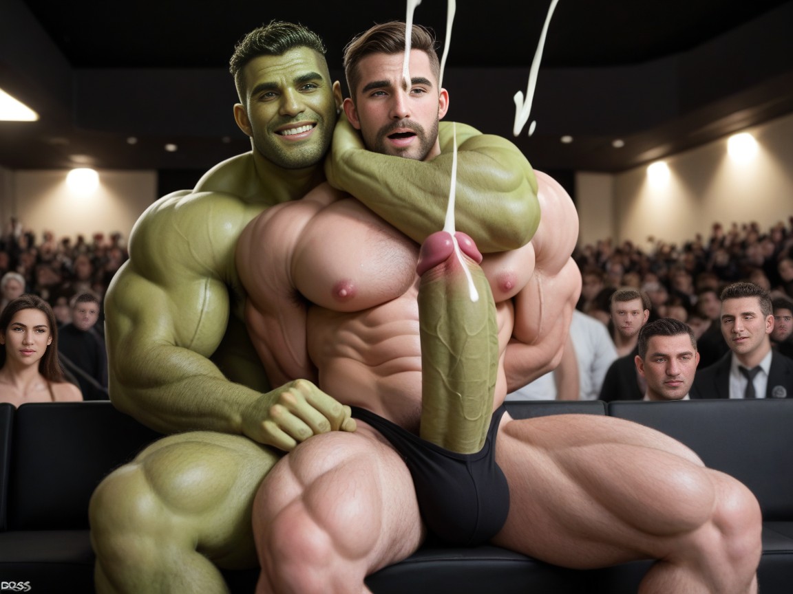 Cinema, Bodybuilders, Green Hair AI Gay Porn