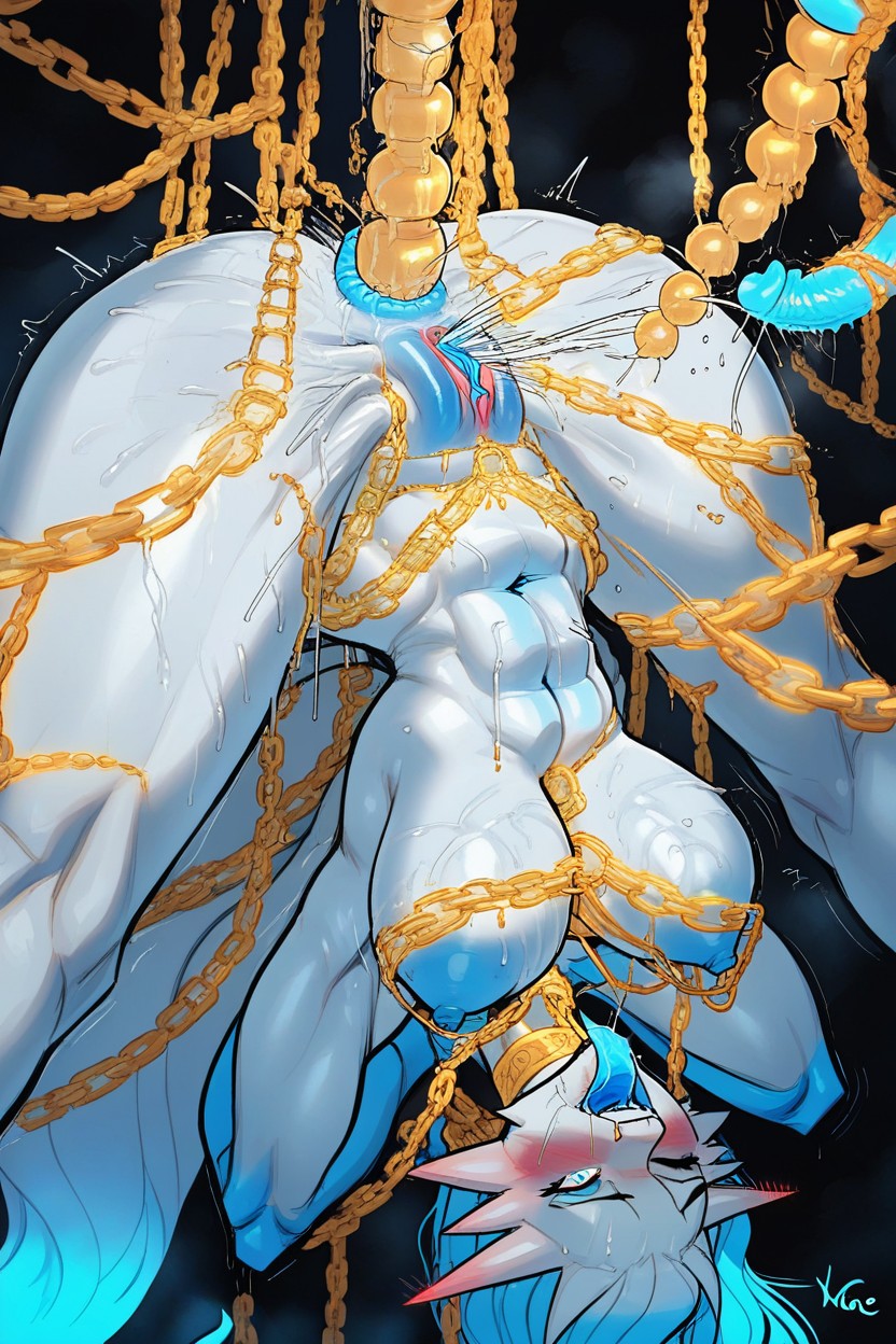 Blushing, Excessively Voluptuous Body, Neon Blue Nipples ファーリーAIポルノ