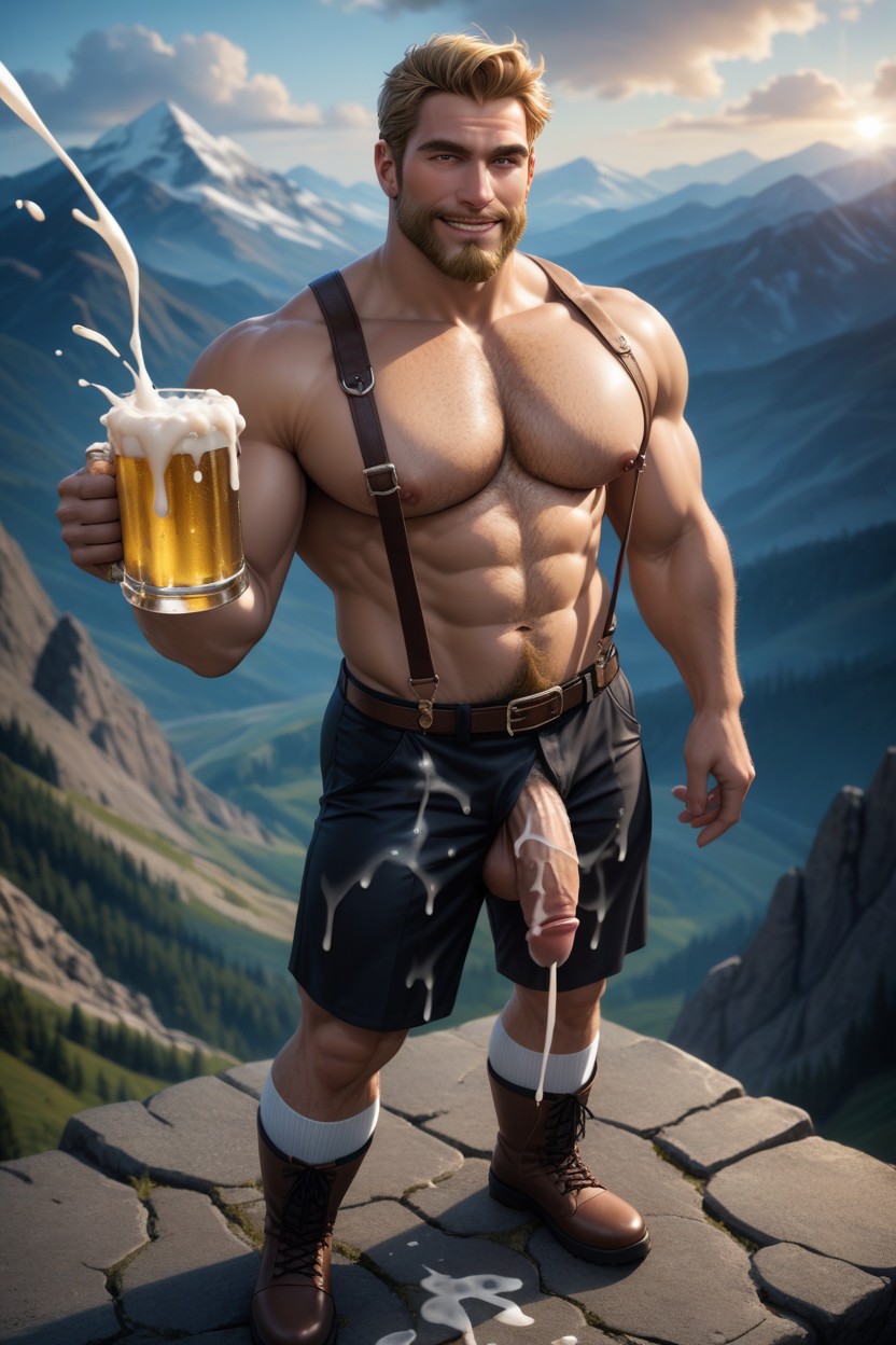 Men Only, Excessively Large Cumshot, Mountains AI Gay Porn