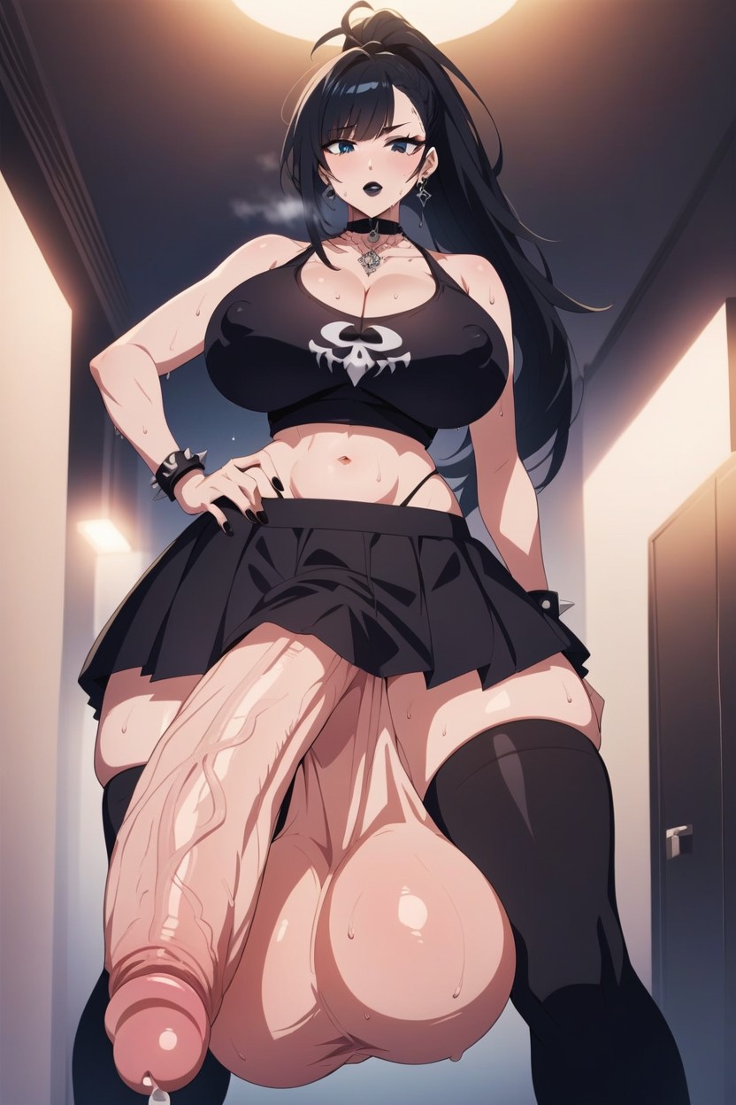 One Hand On Hip, Goth Make Up, Cleavage Shemale AI Porn