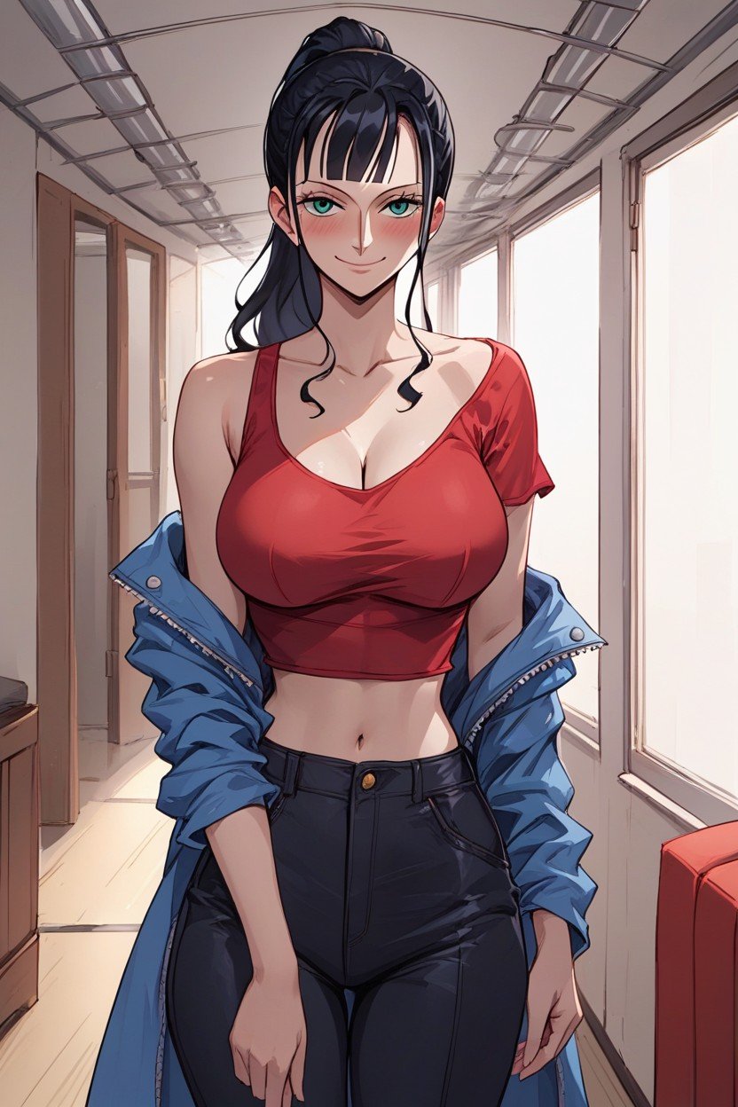 Straight On, Blush, Off Shoulder Red Crop Top Embarrased Hentai IA pornografia