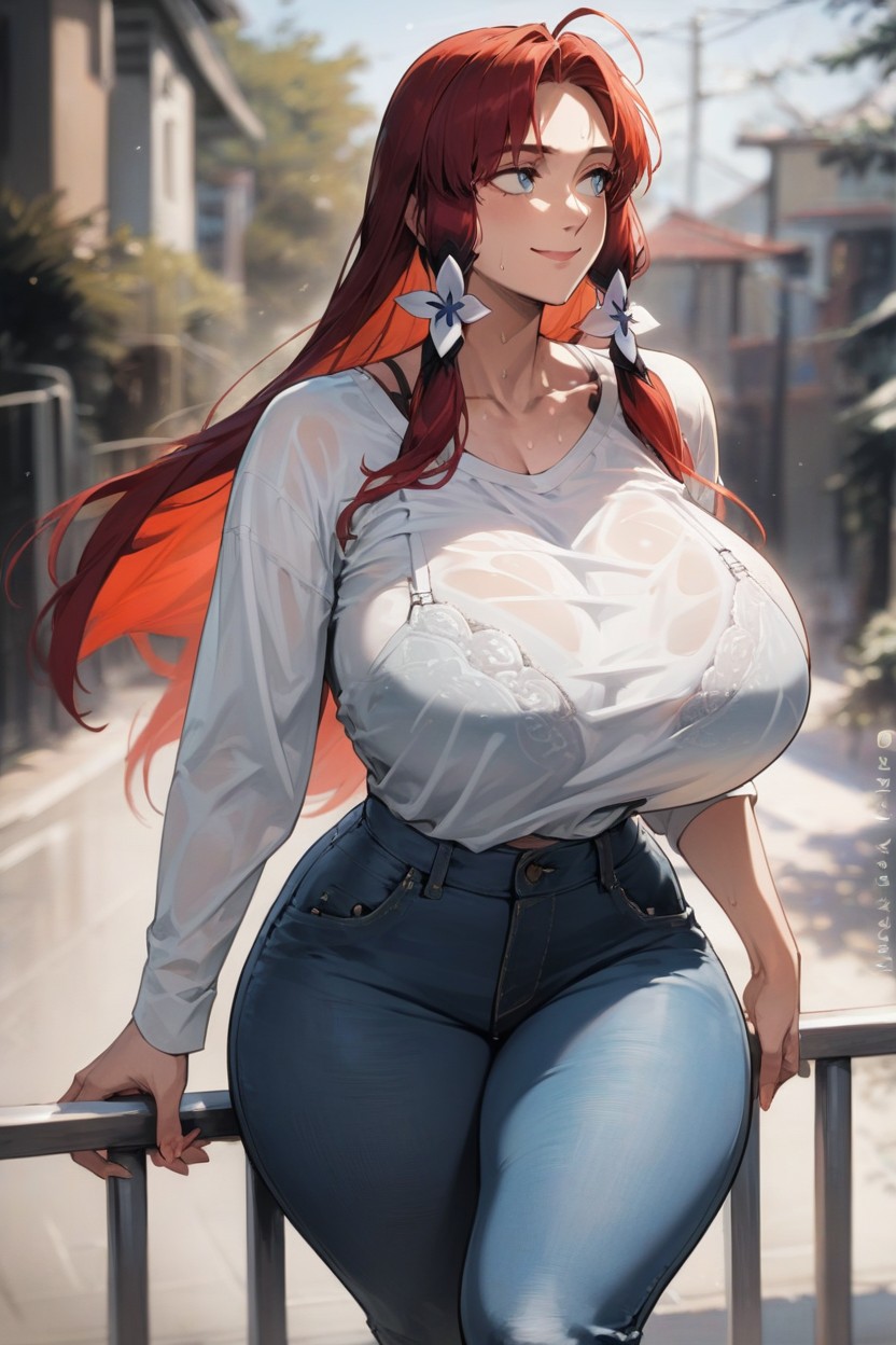 Blue Eyes, Denim, Closed Mouth AI Porn