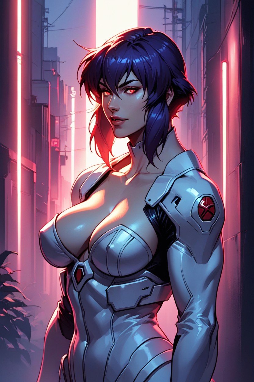 아시아 도시, Motoko Kusanagi From Ghost In The Shell, 네온 라이트쉬메일 AI 포르노