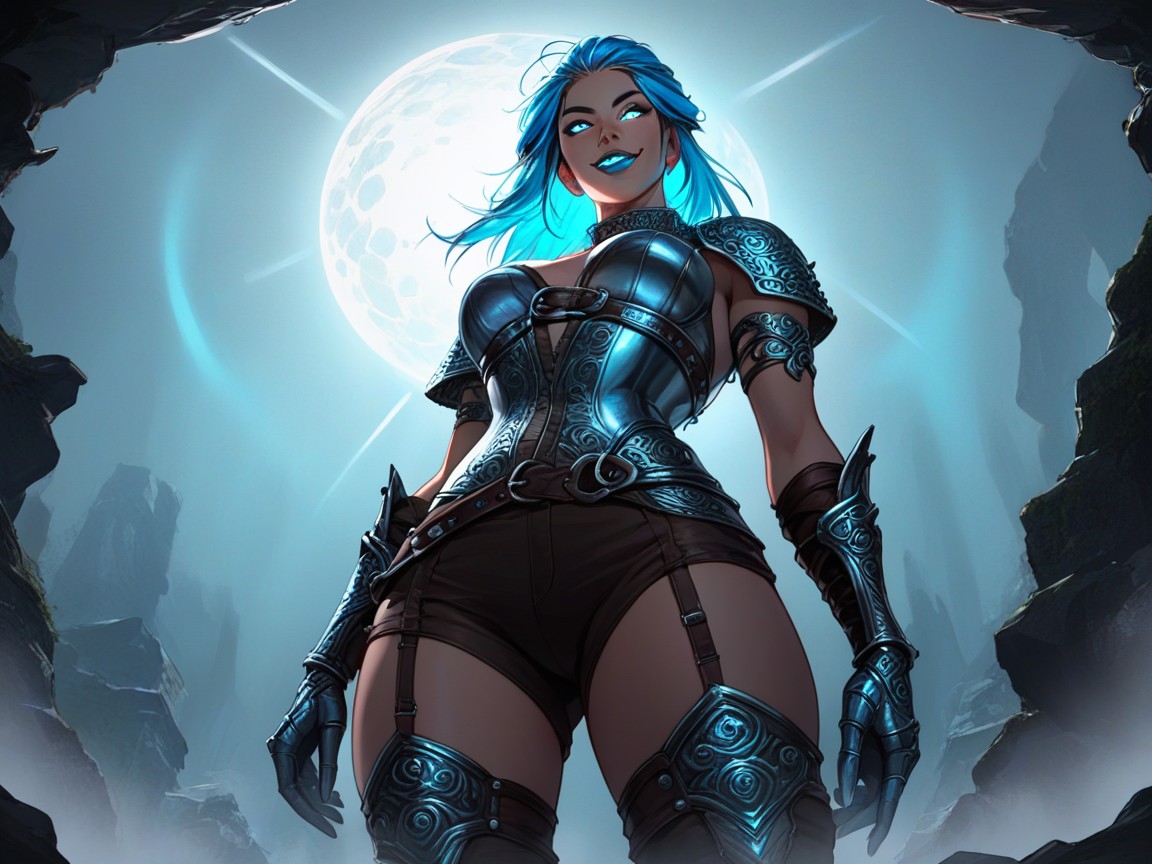 Rounded High Breasts, Blue Hair Highlights, Sloped Shoulders Porno latina IA