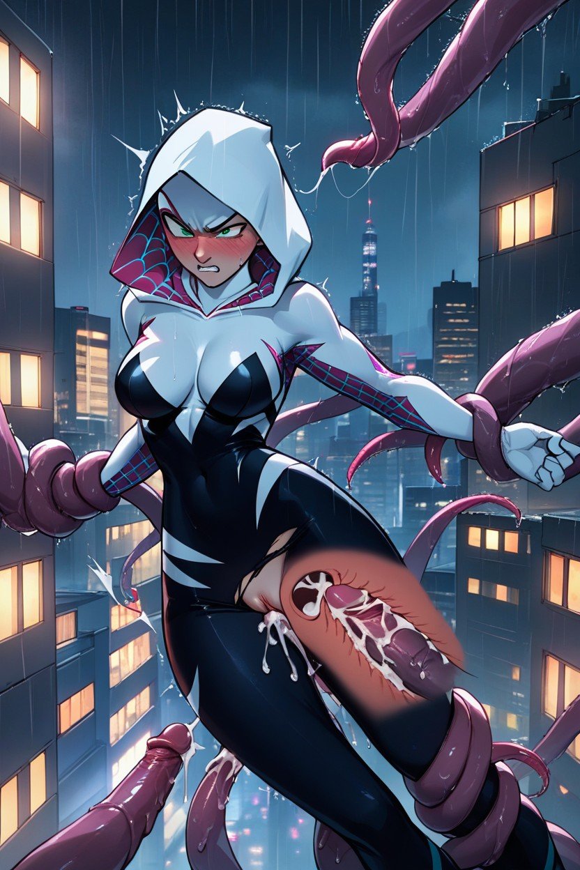 Spider Gwen, City Skyline, Angry쉬메일 AI 포르노