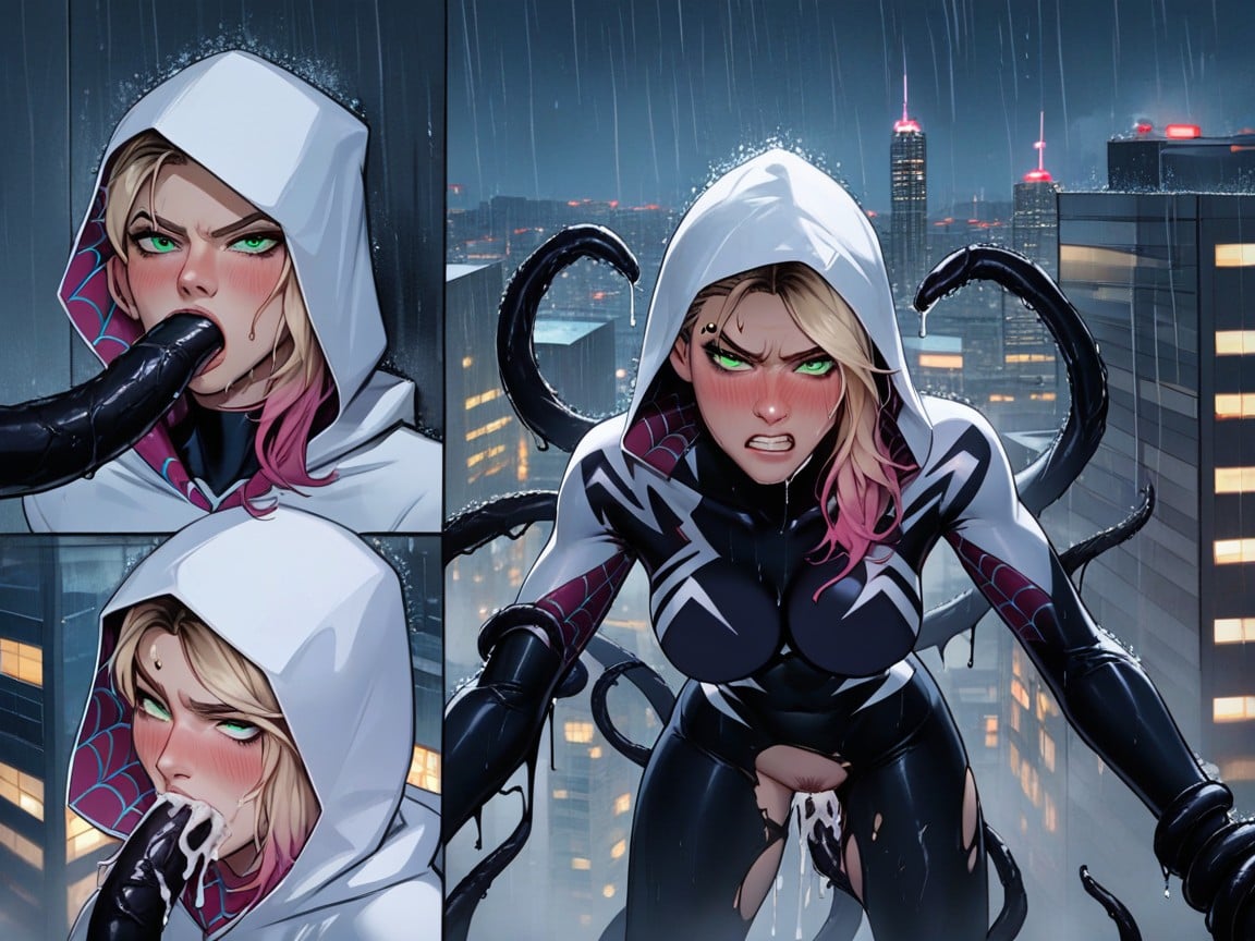 Seios No Vidro, Spider Gwen, Com Nojo Travesti IA Pornô