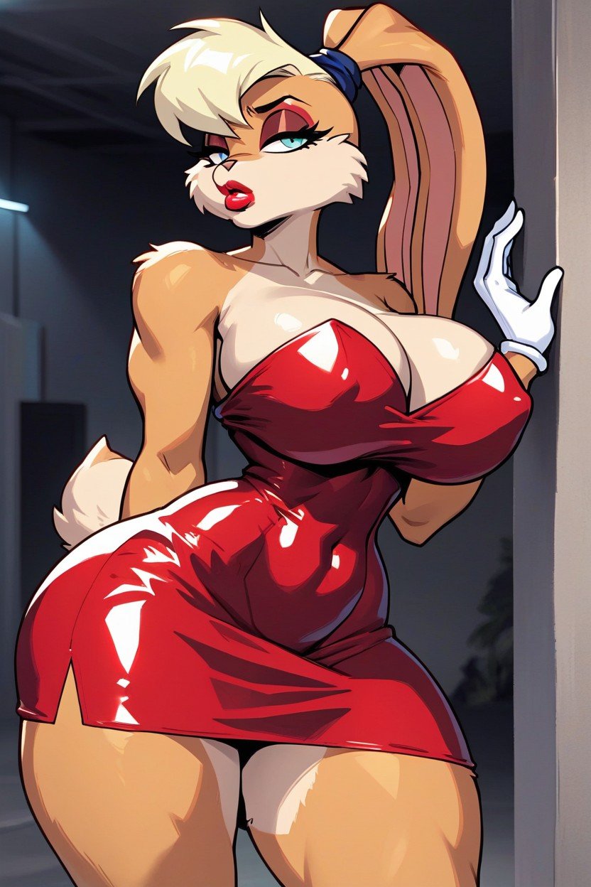 Bubble Butt, Red Latex Dress, Bimbo Furry AI Porn