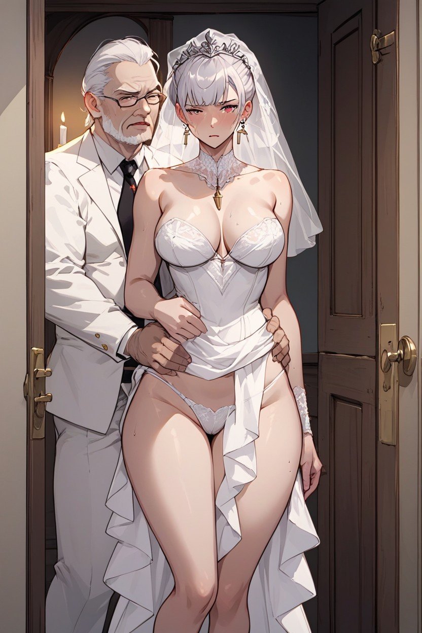 Tall Old Man Medieval Rich Grabbing Hips From Behind, White Thong, Candle LightPorno IA Hentai