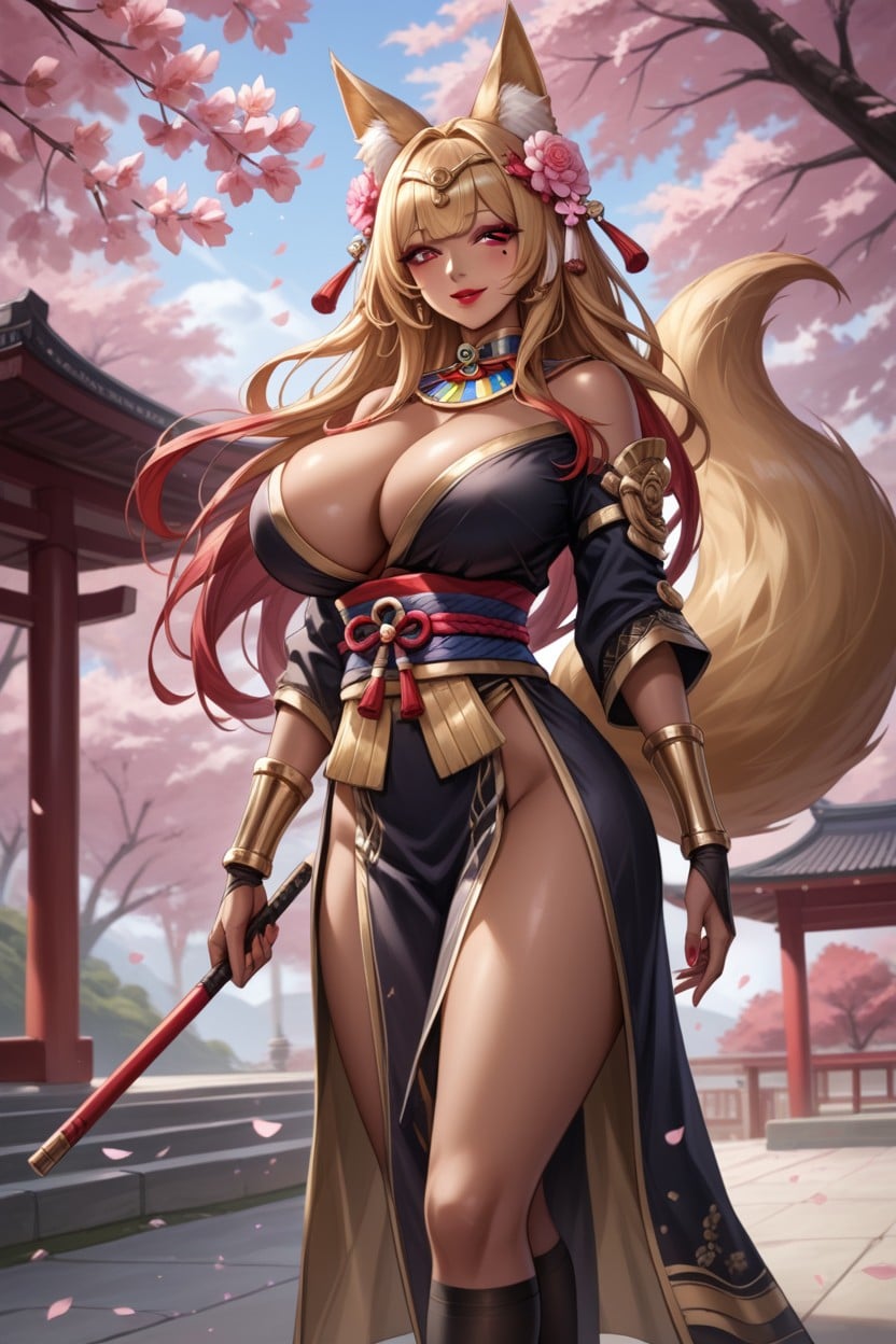 Waist Exposed, Day Time, Fox Ears Hentai AI Porn
