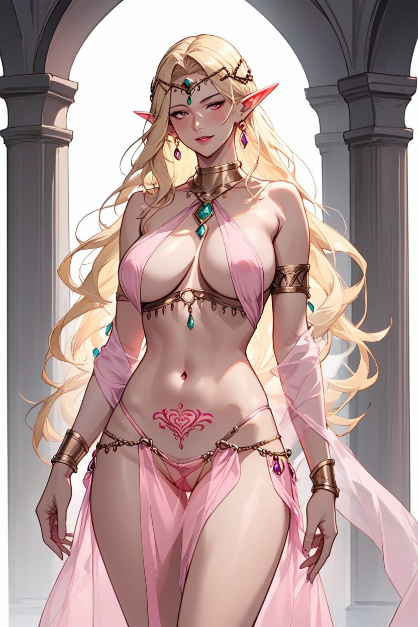 Tバック, Blonde Elf In Pink Lingerie Being Possessed By A Ghost, ベリーダンサー ファーリーAIポルノ