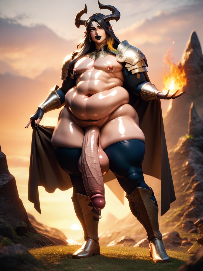 Glossy Skin, Standing By Cave, Armor Gloves AI Gay Porn