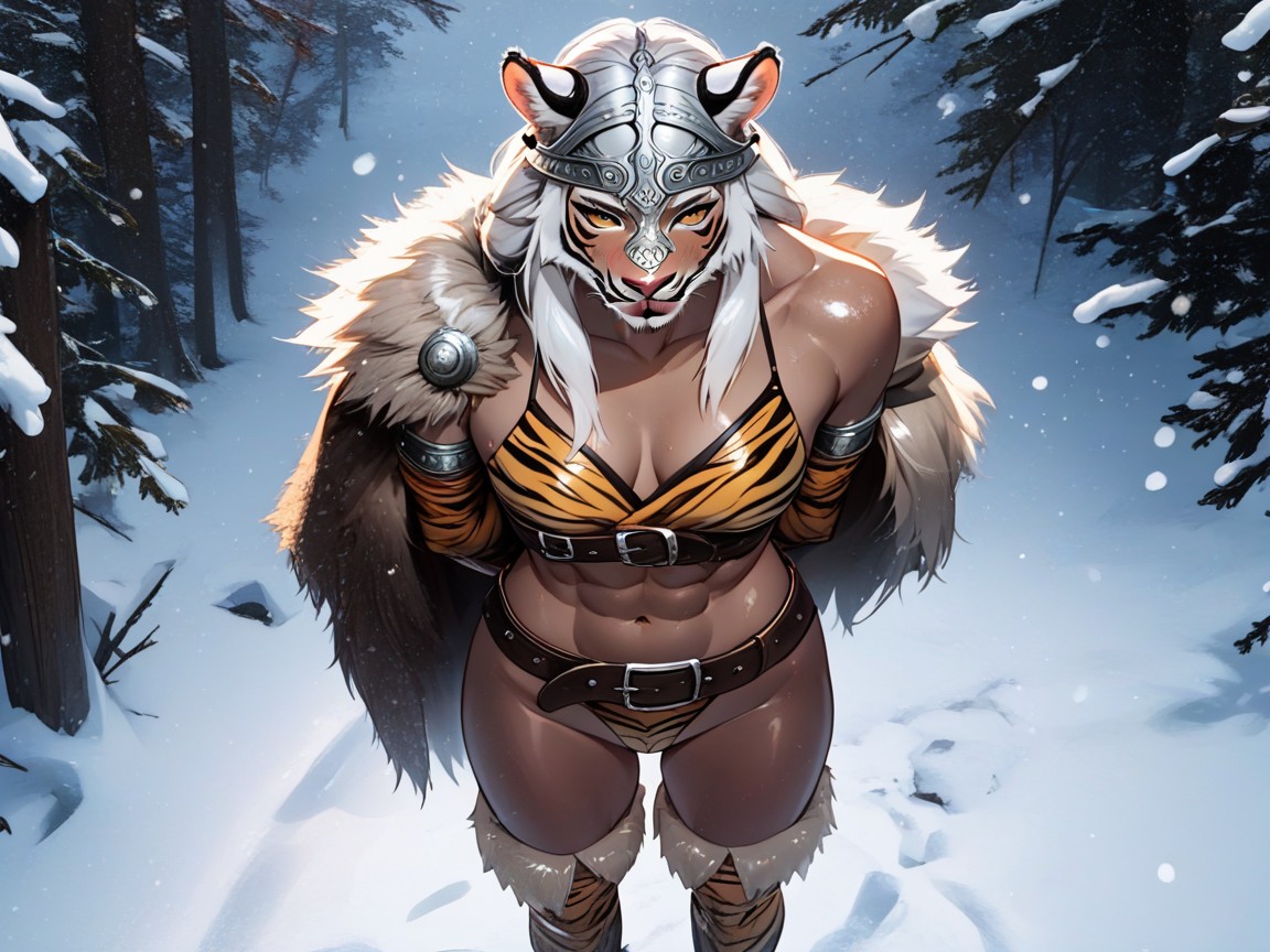Viking Beserker, Thigh High Fur Boots, Squared Chest Width Latina AI Porn