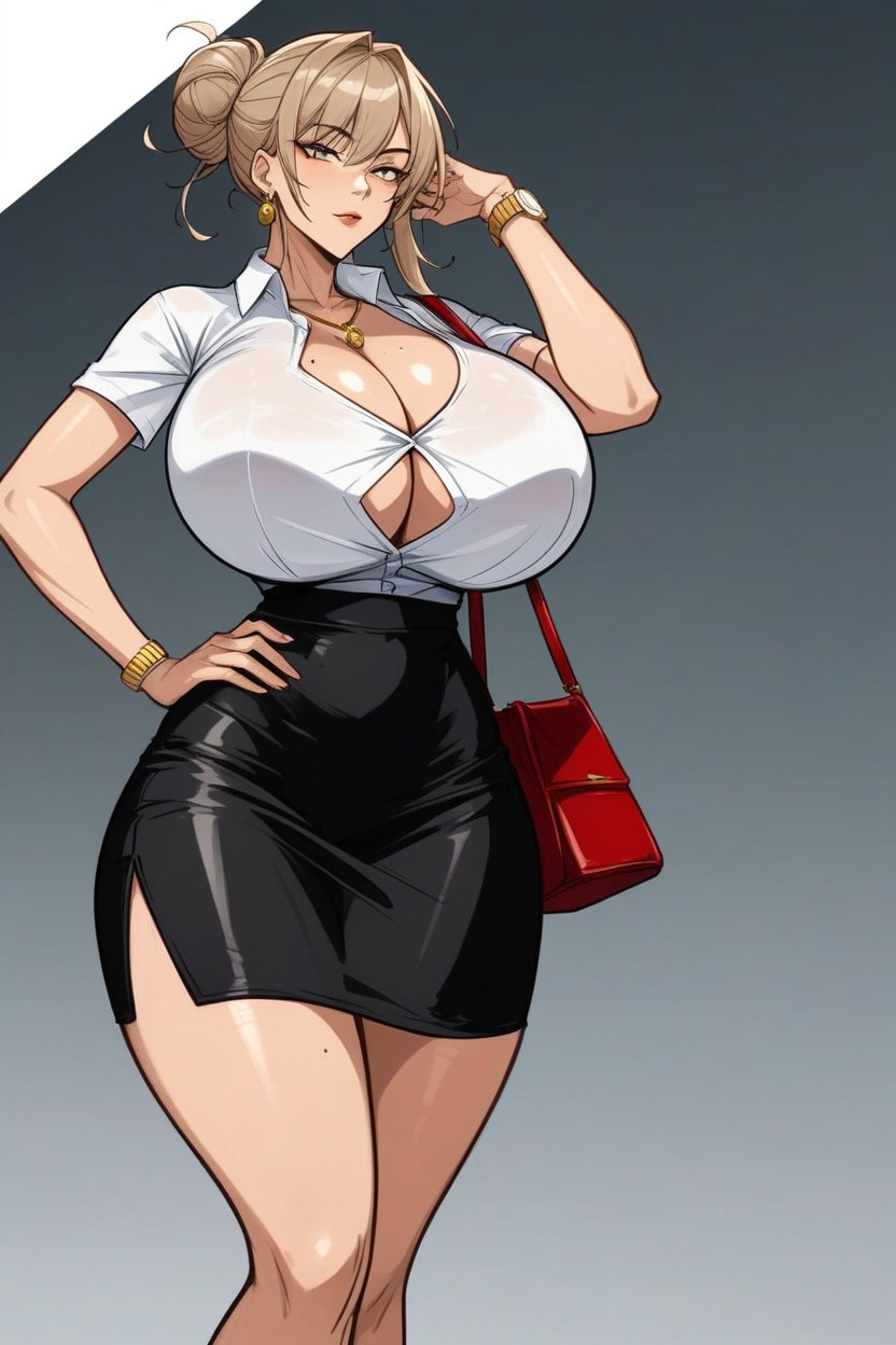 Gold Watch, Miniskirt, Standing AI Porn