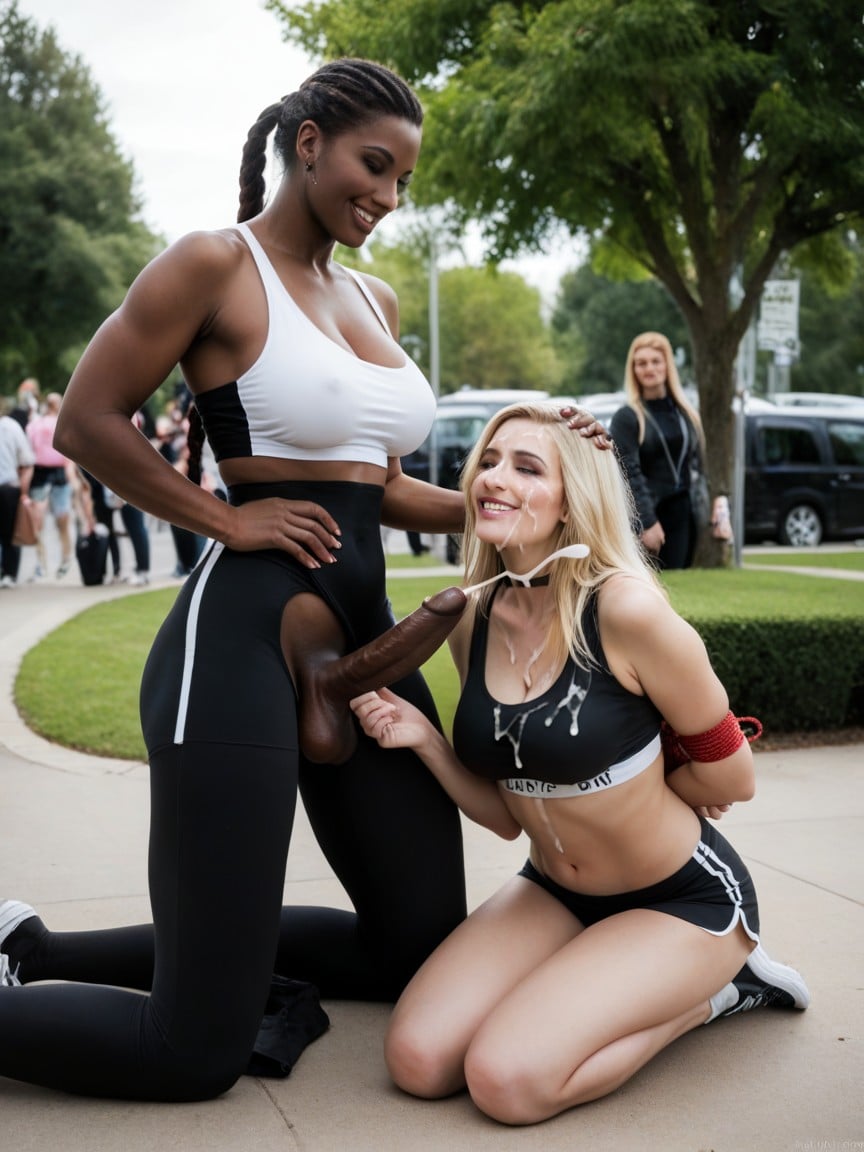 Futa And Female, Futa Black Skin, Female Kneeling Shemale AI Porn