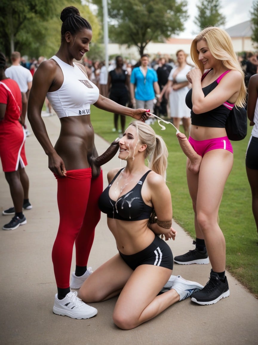 Futa Standing, Bondage, Blonde Hair Female Kneeling Shemale AI Porn