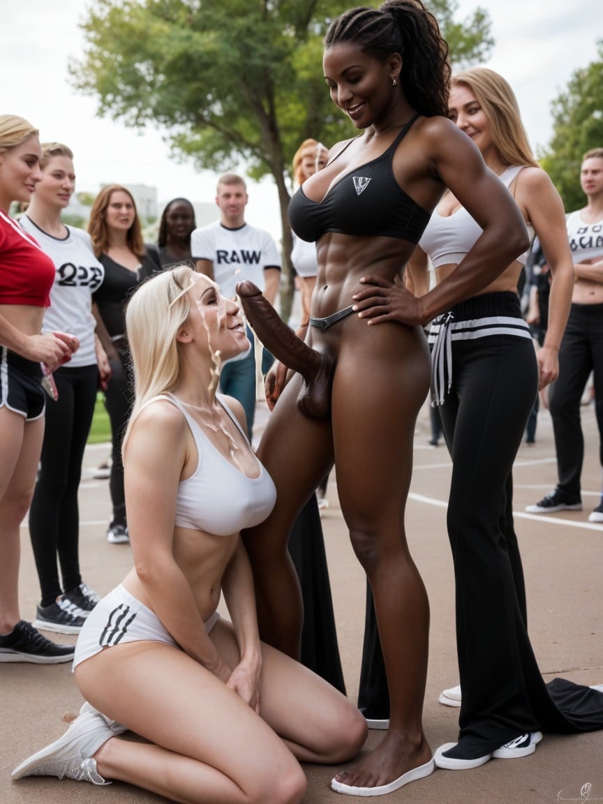 Sportswear, Blonde Hair Female Kneeling, In The Park Shemale AI Porn