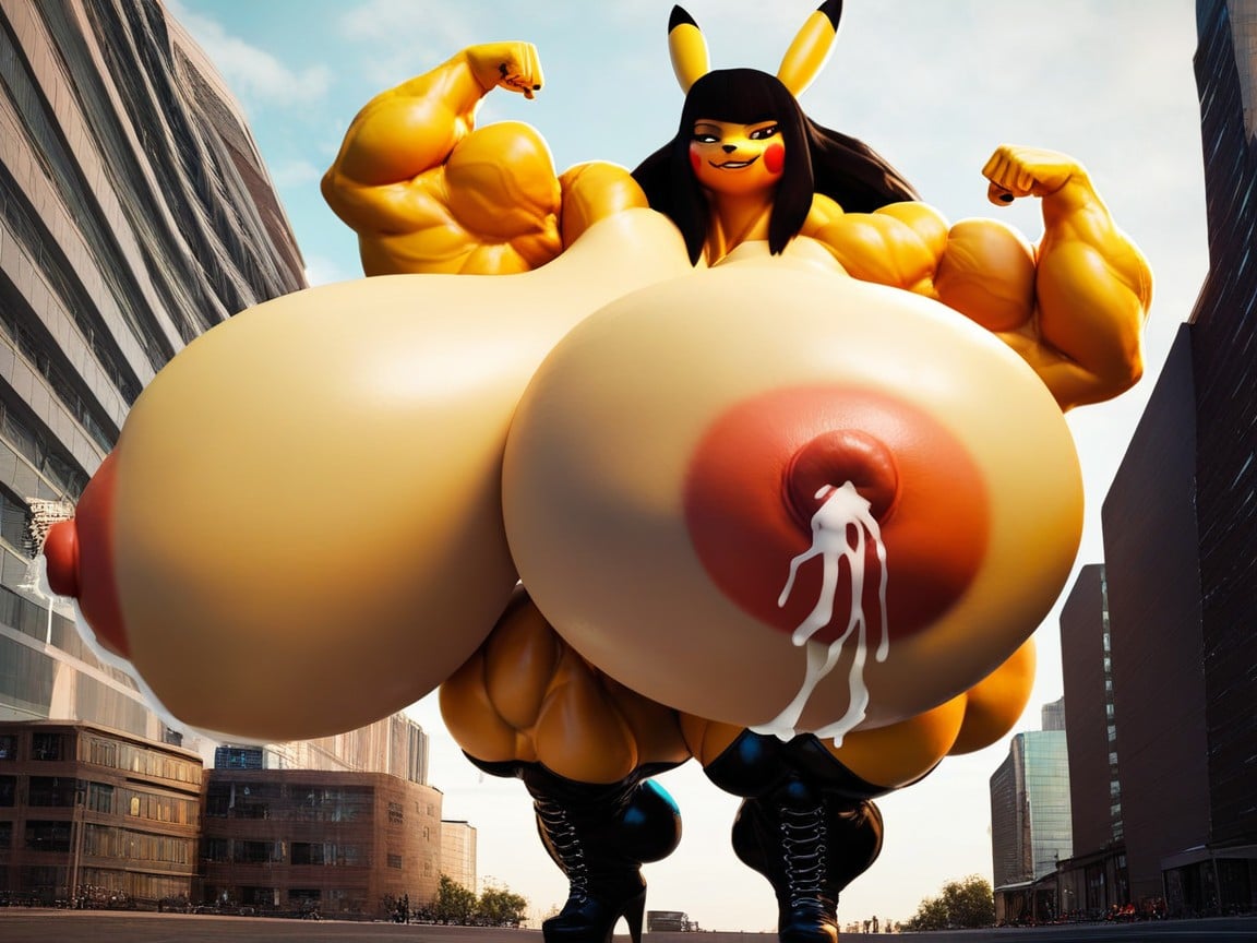 Thick Thighs, Standing, Gigantic Breasts Furry AI Porn