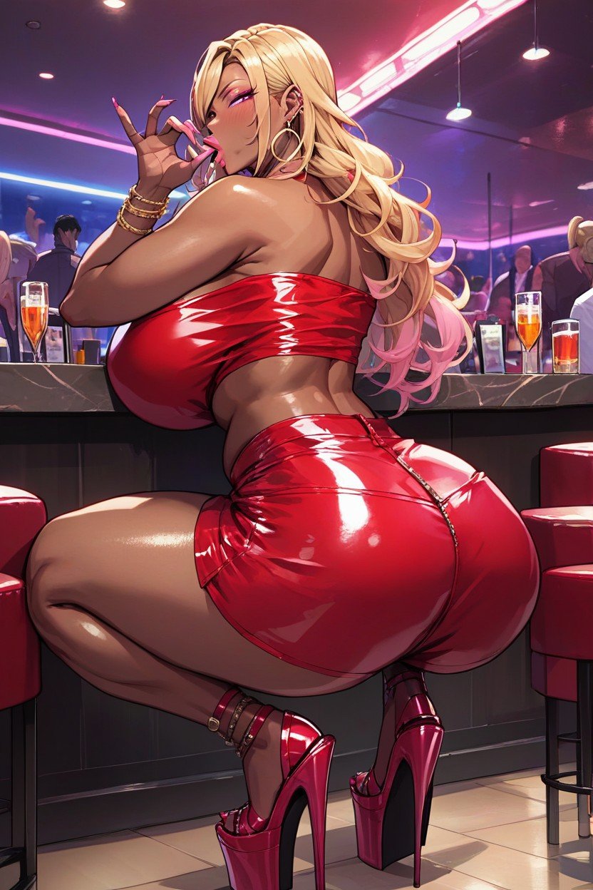 Latex Tube Top, Strip Club, Red Latex ShortsニューハーフAIポルノ