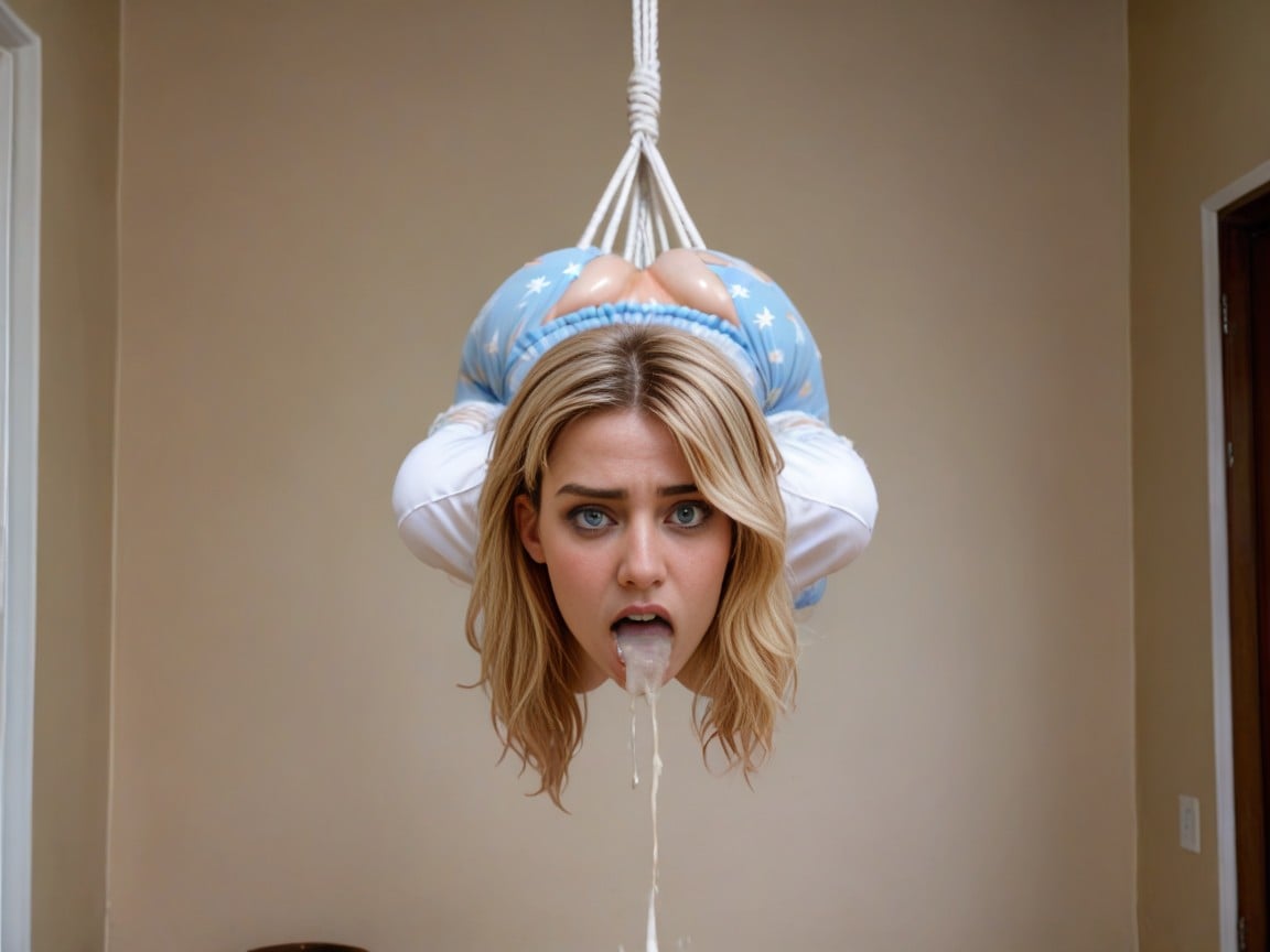 Worried Expression, Hanging Upside From Ankles, Super Detalied Face Shemale AI Porn