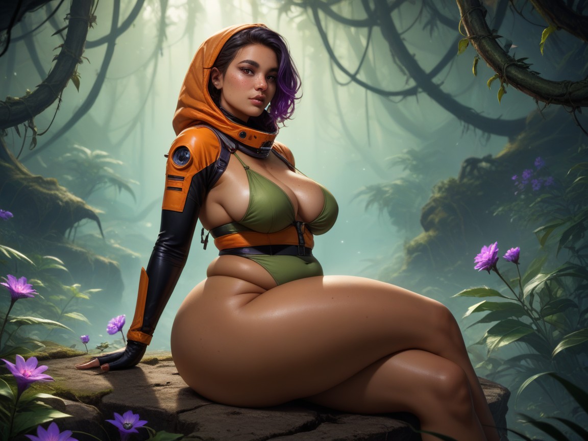 Low Torso Height, Freckles On Face, Saturated Colors Latina AI Porn