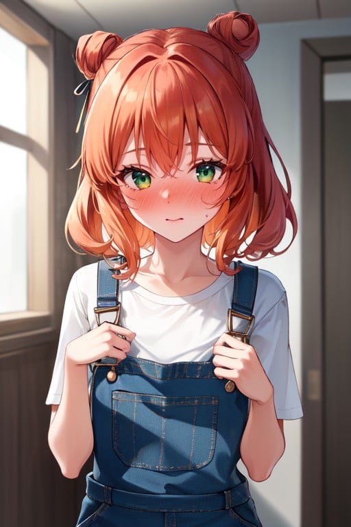 Brown Bib Overalls, White Background, 尷尬AI黃漫