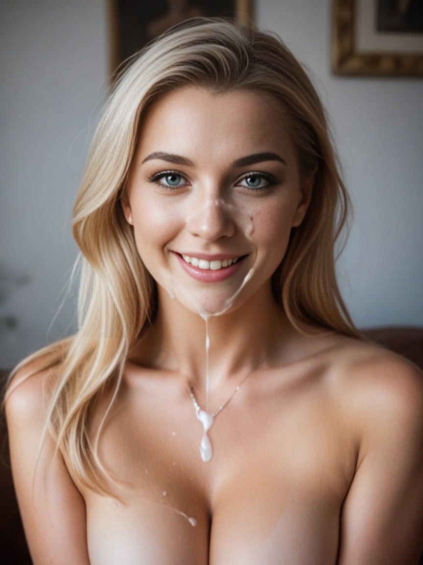 Cum On Face, Blue Eyes, Smiling Shemale AI Porn