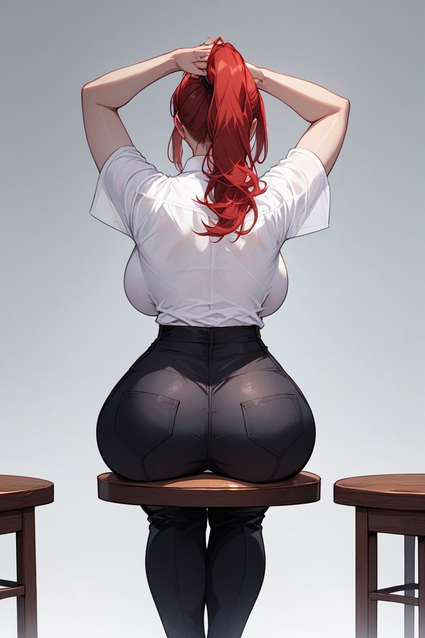 Red Hair, Mouth Full, Curvy FemaleニューハーフAIポルノ