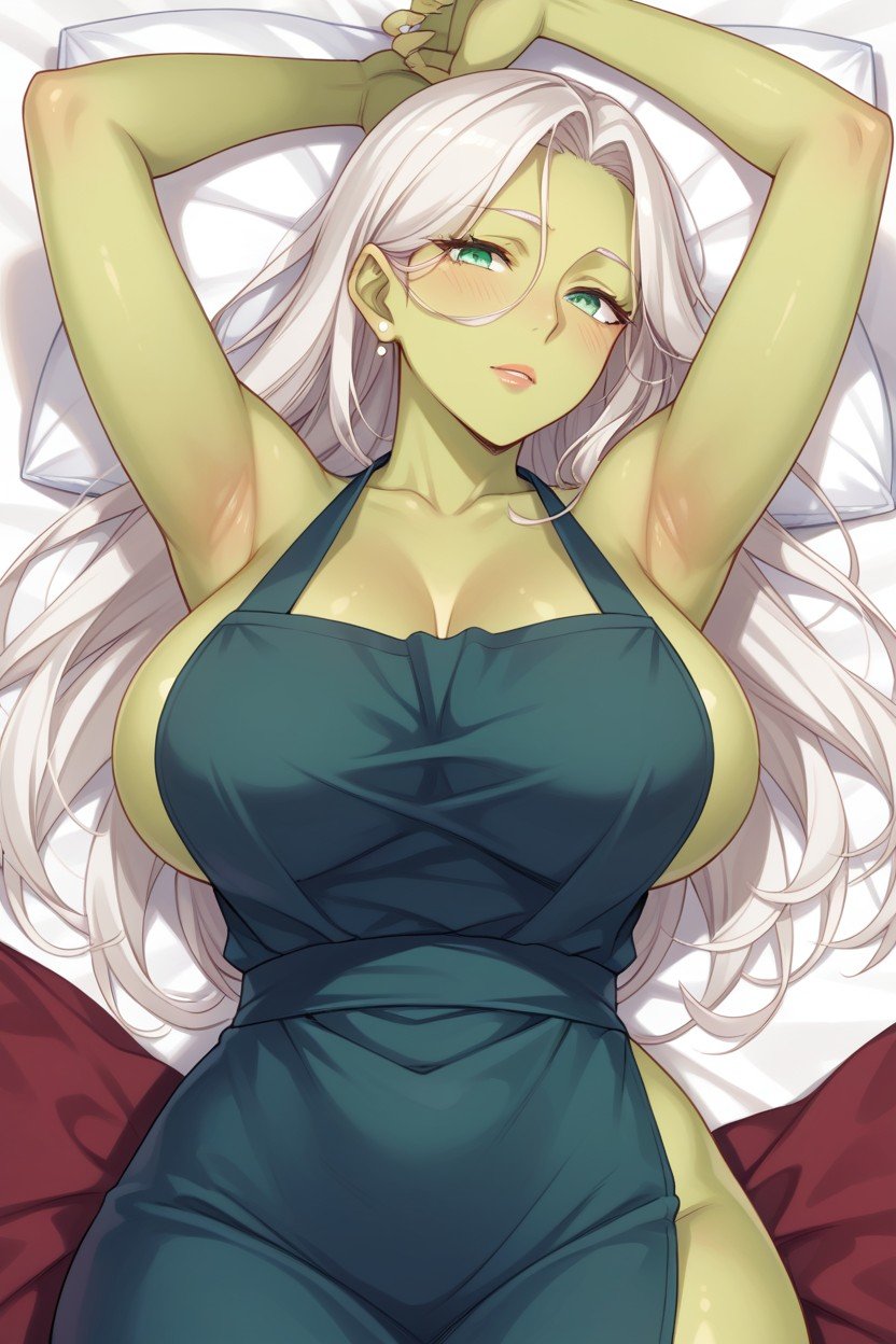 Apron, White Hair, Arms Up Hentai AI Porn