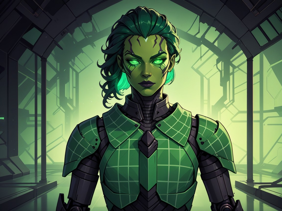 Energetic Face, Alien Robotics Technology In Background, Afterimage AI Porn